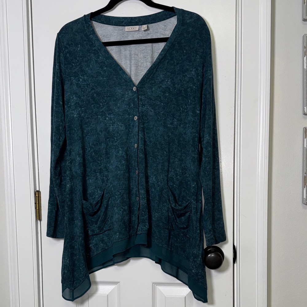 Teal Button-Up Cardigan - Picture 1 of 8